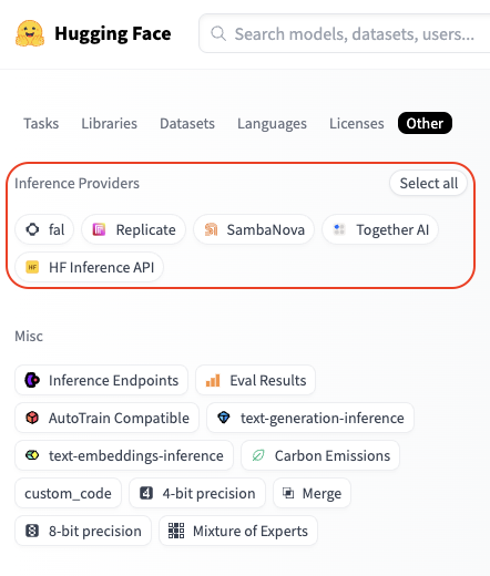 Filter models by Inference Provider